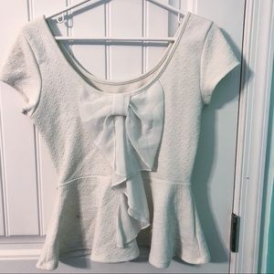 Charlotte Russe White Peplum Top with Bow Back M